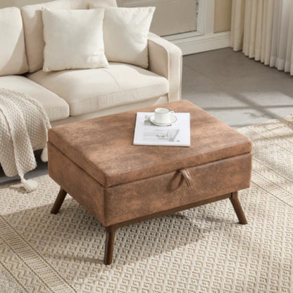 Mid-century modern square coffee table storage bench, assembled, suitable for living room, entryway and family room, used as a coffee table, stirrups, shoe bench-海智集-Default-