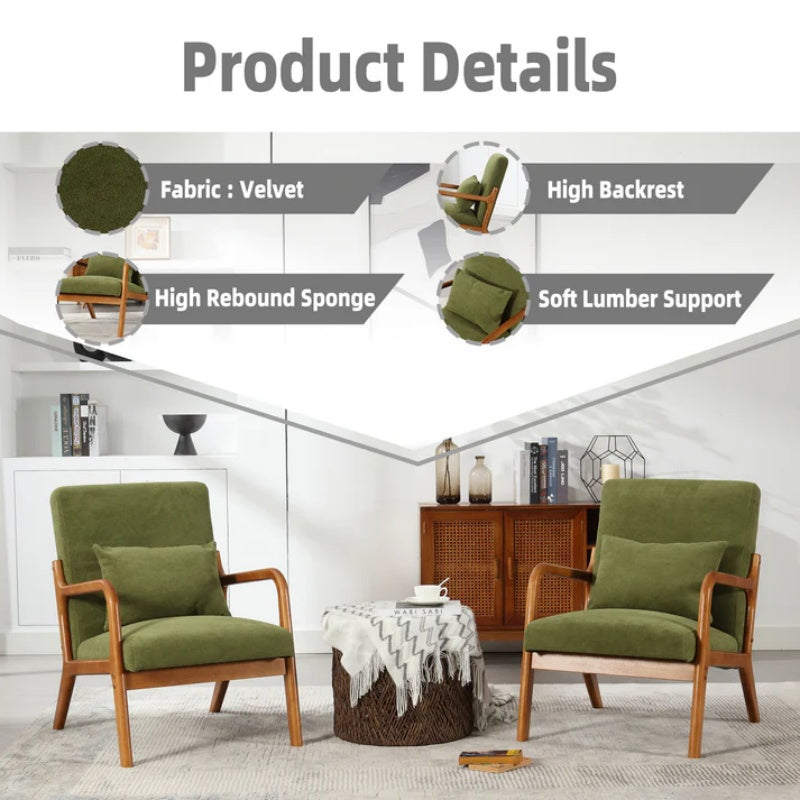 COOLMORE Modern Accent Chair, Solid Wood Padding Lounge Armchairs With One pillow for Living Room, Bedroom, Guest Room (Green)-海智集-Default-