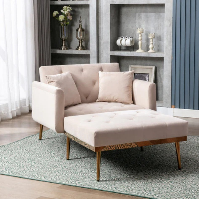COOLMORE fashionable and classic style chaise lounge chair / accent chair for Living Room, bedroom (Beige velvet)-海智集-Default-