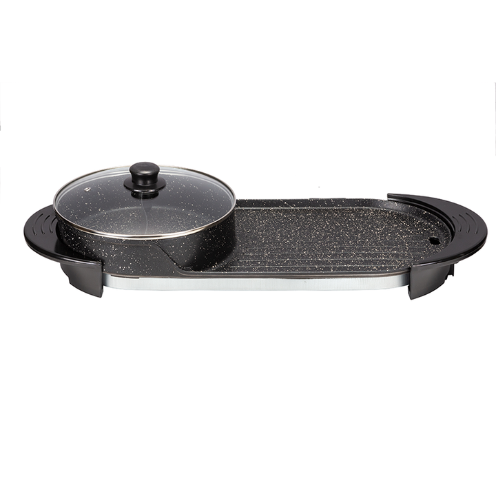 Multifunctional Indoor 3 in 1 Non Stick Coating Smokeless Bbq Electric Griller With Self Heating Hot Pot-海智集-