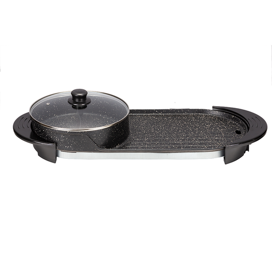 Multifunctional Indoor 3 in 1 Non Stick Coating Smokeless Bbq Electric Griller With Self Heating Hot Pot-海智集-