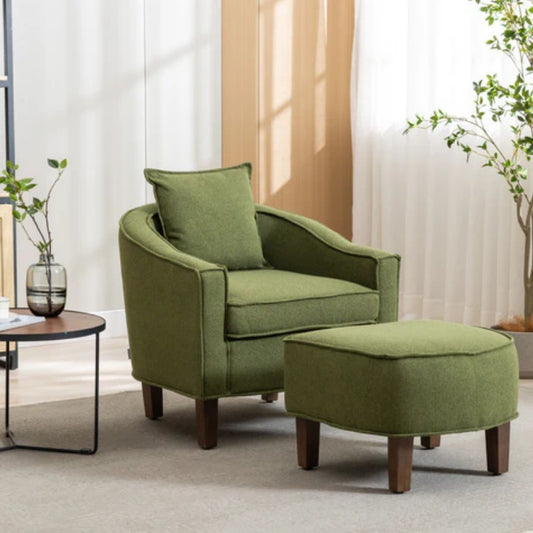 COOLMORE Accent Chair with Ottoman, Mid Century Modern Barrel Chair Upholstered Club Tub Round Arms Chair for Living Room-海智集-Default-