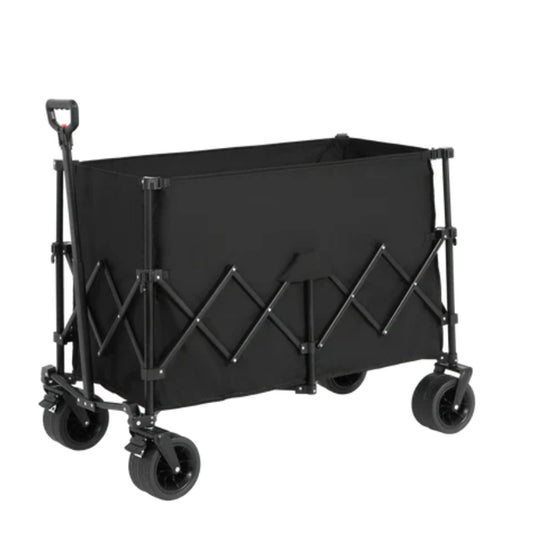 Beach Wagon,Collapsible Wagon 220lbs with Big Wheels Foldable Wagon Carts, Heavy Duty 300L Folding Utility Garden Cart with Big All-Terrain Beach Wheels & Drink Holders. Black-海智集-Default-