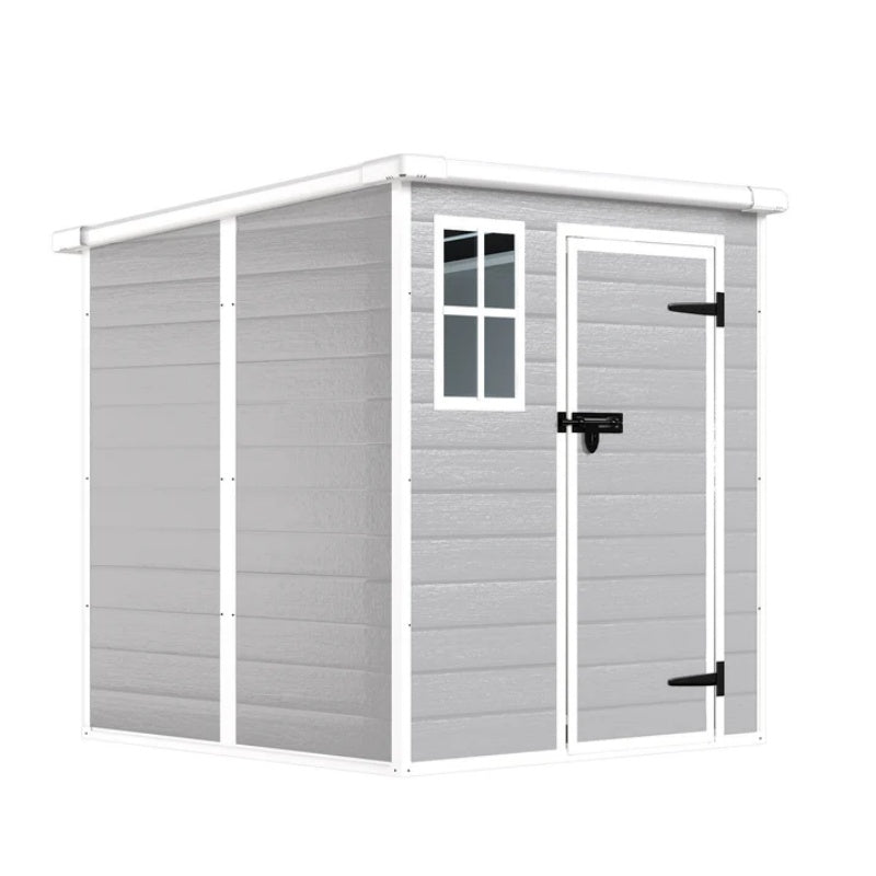 6x6 FT Storage Shed, Waterproof Resin Outdoor Storage Shed with Floor & Window & Lockable Doors and Vents, Tool Shed for Bike, Garden, Backyard,Lawn, All Weather Use, Light Grey-海智集-Default-