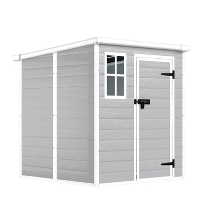 6x6 FT Storage Shed, Waterproof Resin Outdoor Storage Shed with Floor & Window & Lockable Doors and Vents, Tool Shed for Bike, Garden, Backyard,Lawn, All Weather Use, Light Grey-海智集-Default-