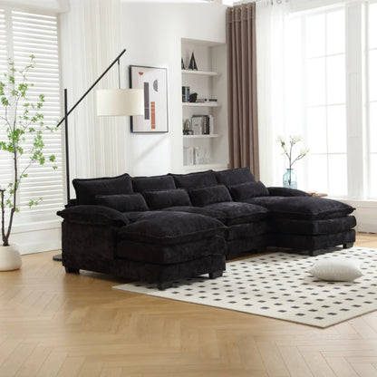 UNITED WE WIN Chenille, high quality sponge filling, solid wood frame, oversized four-seater, U-shaped combination sofa-海智集-Default-