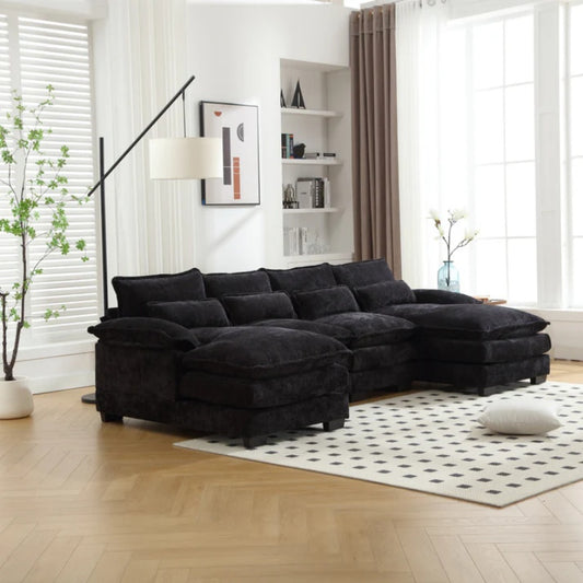 UNITED WE WIN Chenille, high quality sponge filling, solid wood frame, oversized four-seater, U-shaped combination sofa-海智集-Default-