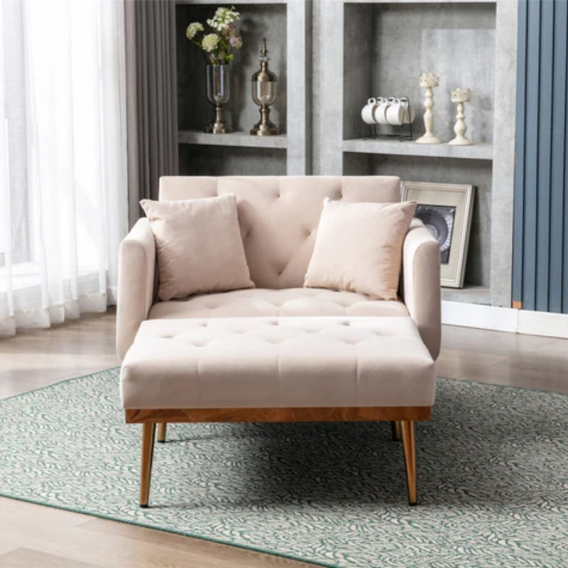 COOLMORE fashionable and classic style chaise lounge chair / accent chair for Living Room, bedroom (Beige velvet)-海智集-Default-