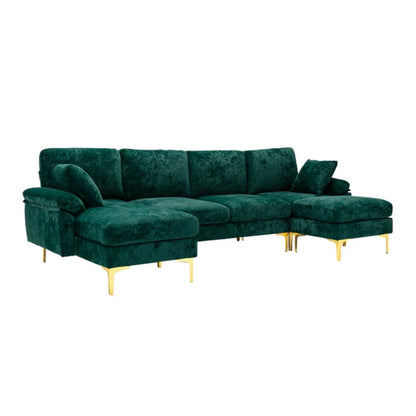 COOLMORE U-shape sectional sofa with Ottoman , Reversible Sofa Couch for Living Room,Spacious Furniture,Durable Couch Removable and machine washable cover (Emerald Velvet)-海智集-Default-