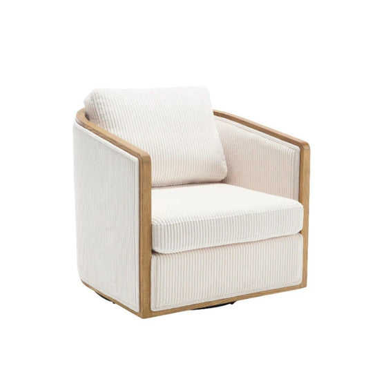 Corduroy Swivel Barrel Chair, Comfortable Accent Sofa Chair, 360 Degree Swivel, Beige, Corduroy, 30.12''x35.04''x30.31''-海智集-Default-