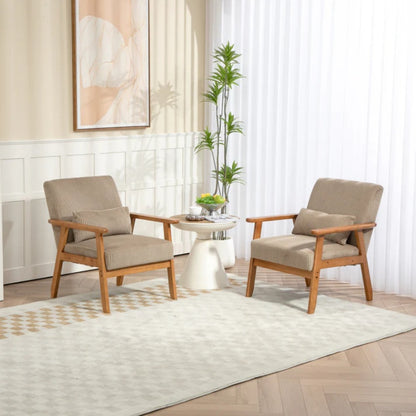 Leisure Chair with Solid Wood Armrest and Feet, Leisure chair, wood frame, velvet, solid rubber wood legs, Mid-Century Modern Accent chair, for Living Room Bedroom Studio chair,Two packs-海智集-Default-