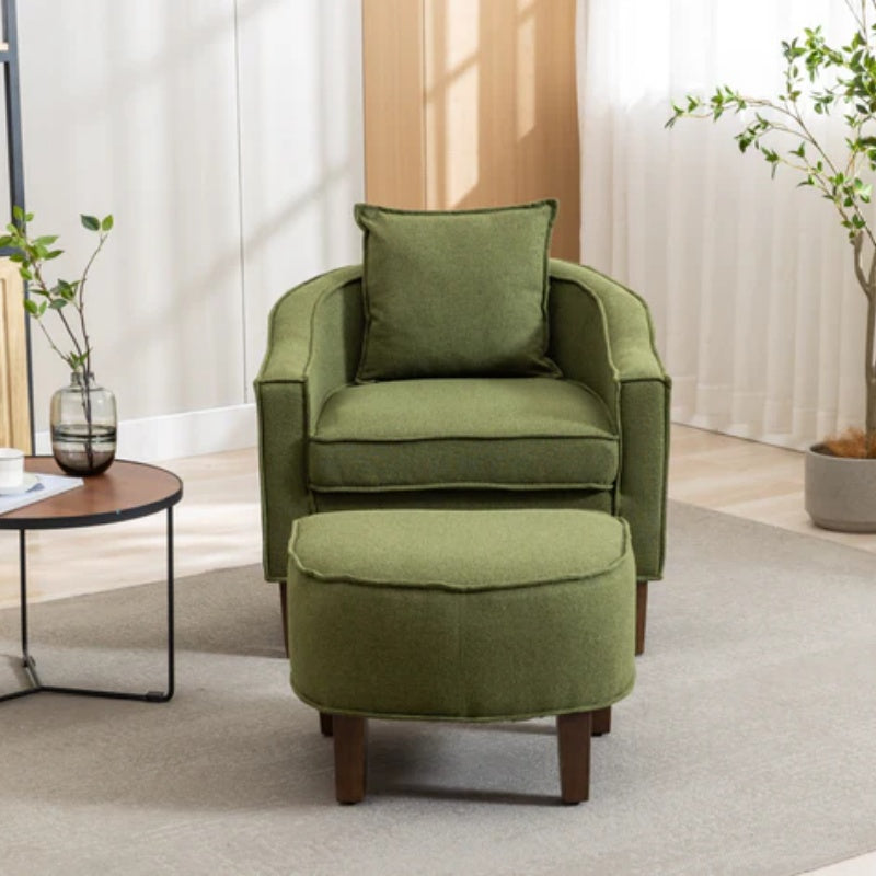 COOLMORE Accent Chair with Ottoman, Mid Century Modern Barrel Chair Upholstered Club Tub Round Arms Chair for Living Room-海智集-Default-