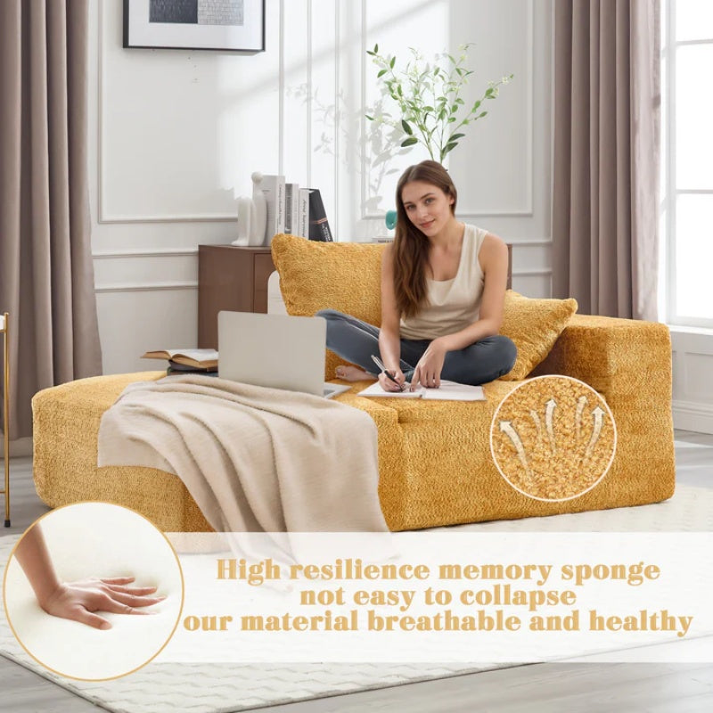 UNITED WE WIN Memory Foam 2-Seater Couch, No Installation & Easy to Transport, Deep Seat Modern Sofa with Chenille Fabric, Couch for Living Room, Bedroom, Apartment, Home Office-海智集-Default-