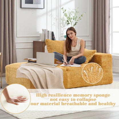 UNITED WE WIN Memory Foam 2-Seater Couch, No Installation & Easy to Transport, Deep Seat Modern Sofa with Chenille Fabric, Couch for Living Room, Bedroom, Apartment, Home Office-海智集-Default-