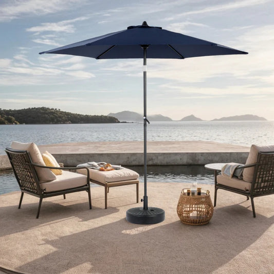 9FT Outdoor Patio Umbrella Outdoor Table Umbrella with Push Button Tilt and Crank, Market Umbrella 6 Sturdy Ribs , Deck, Backyard, Pool (Base Not Included) - (Navy blue )-海智集-Default-
