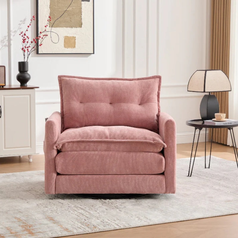 UNITED WE WIN Swivel Barrel Chair - Mid Century Modern Chair, Thick Padded Arm Chair with Solid Metal Base, Comfortable Single Sofa Chair, Swivel Accent Chair for Living Room Bedroom-海智集-Default-