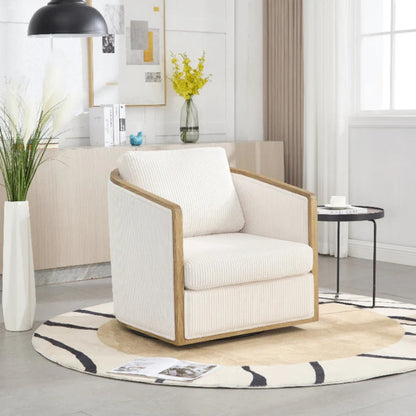 Corduroy Swivel Barrel Chair, Comfortable Accent Sofa Chair, 360 Degree Swivel, Beige, Corduroy, 30.12''x35.04''x30.31''-海智集-Default-