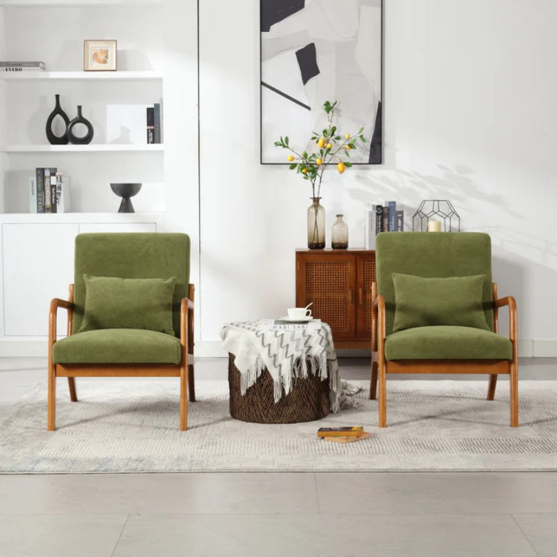 COOLMORE Modern Accent Chair, Solid Wood Padding Lounge Armchairs With One pillow for Living Room, Bedroom, Guest Room (Green)-海智集-Default-