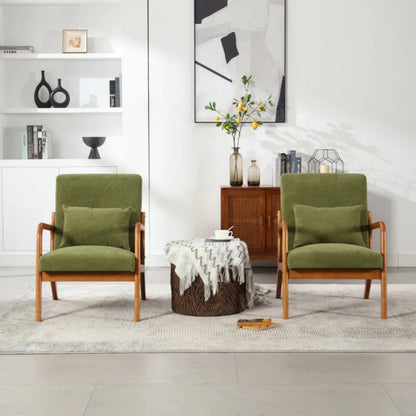 COOLMORE Modern Accent Chair, Solid Wood Padding Lounge Armchairs With One pillow for Living Room, Bedroom, Guest Room (Green)-海智集-Default-