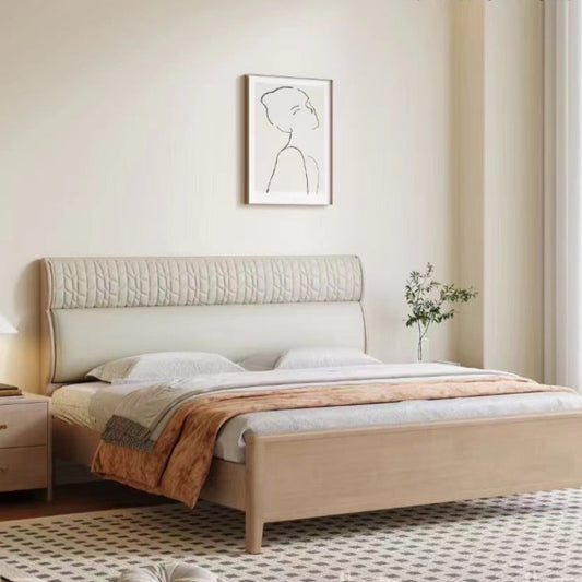 Yi Ran Ju Series Rubber Wood Log Style Cream Style Minimalist Style Solid Wood Bed 6603 Warm Apricot + Off-White (Including Oak Bed Board)-海智集-