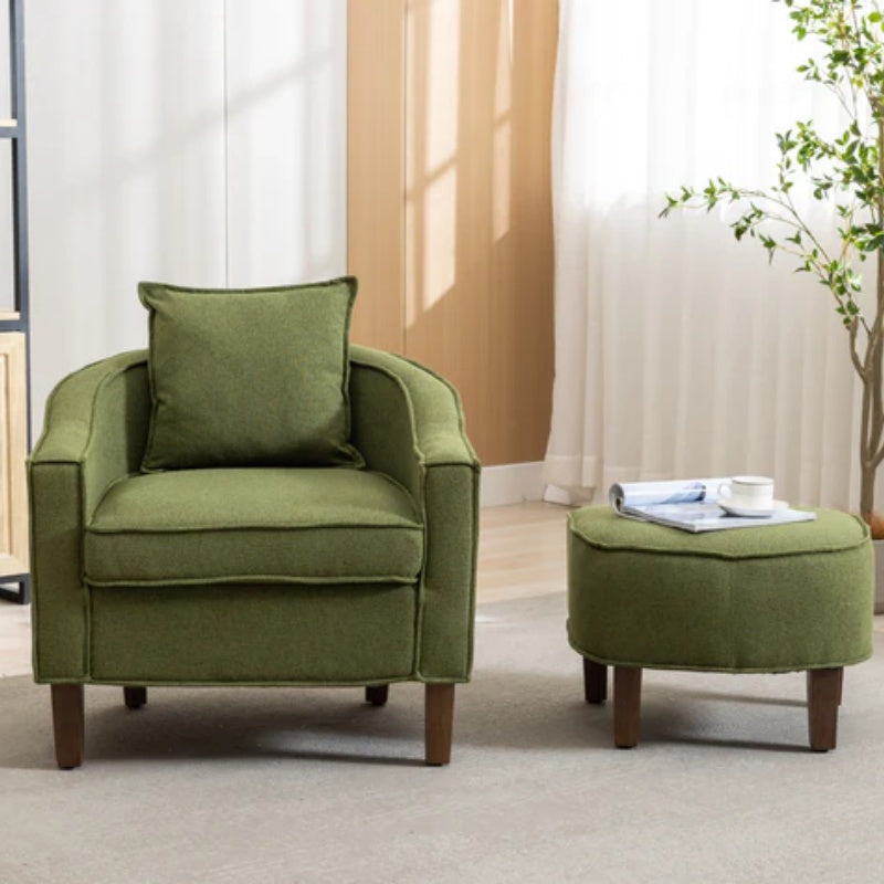 COOLMORE Accent Chair with Ottoman, Mid Century Modern Barrel Chair Upholstered Club Tub Round Arms Chair for Living Room-海智集-Default-