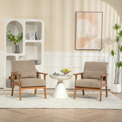 Leisure Chair with Solid Wood Armrest and Feet, Leisure chair, wood frame, velvet, solid rubber wood legs, Mid-Century Modern Accent chair, for Living Room Bedroom Studio chair,Two packs-海智集-Default-