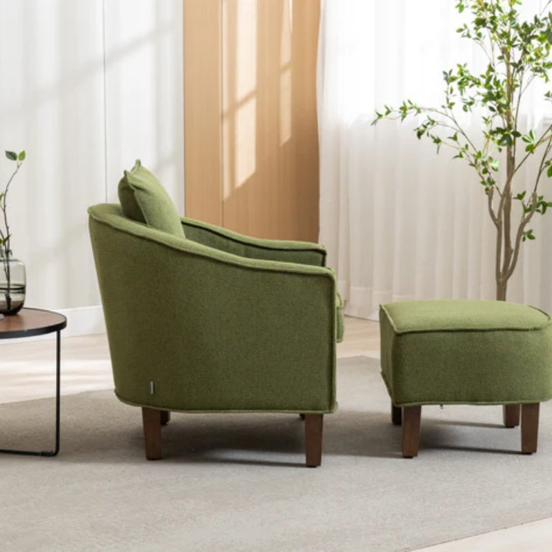COOLMORE Accent Chair with Ottoman, Mid Century Modern Barrel Chair Upholstered Club Tub Round Arms Chair for Living Room-海智集-Default-