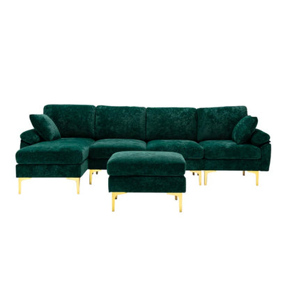 COOLMORE U-shape sectional sofa with Ottoman , Reversible Sofa Couch for Living Room,Spacious Furniture,Durable Couch Removable and machine washable cover (Emerald Velvet)-海智集-Default-