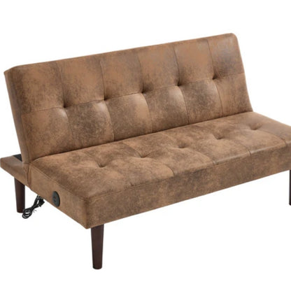 Foldable Fashion Sofa Bed High End Flannel Fabric Back Adjustable Sofa Recliner Futon, Modern Fashion Sofa with Charging Port, Suitable for Living Room Bedroom Office (Coffee color)-海智集-Default-