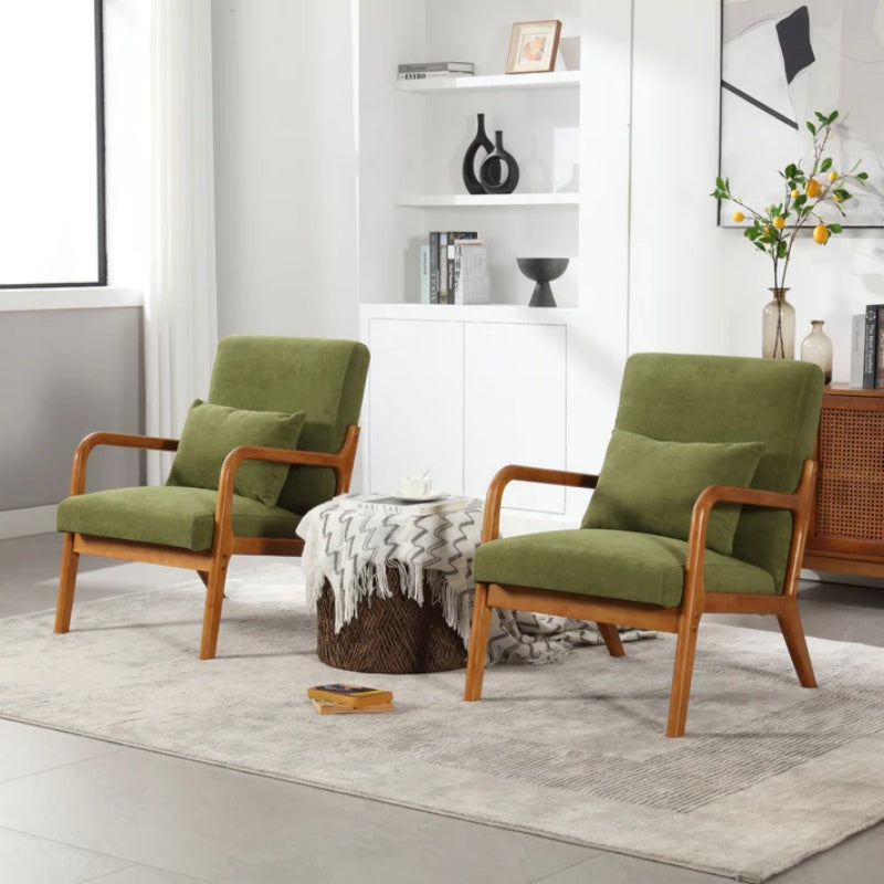 COOLMORE Modern Accent Chair, Solid Wood Padding Lounge Armchairs With One pillow for Living Room, Bedroom, Guest Room (Green)-海智集-Default-