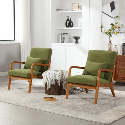 COOLMORE Modern Accent Chair, Solid Wood Padding Lounge Armchairs With One pillow for Living Room, Bedroom, Guest Room (Green)-海智集-Default-