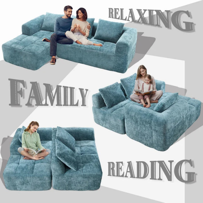 UNITED WE WIN 98.42-inch modular sectional sofa, modern modular L-shaped sofa with chaise longue, equipped with small side pockets and free of compression during installation.-海智集-Default-