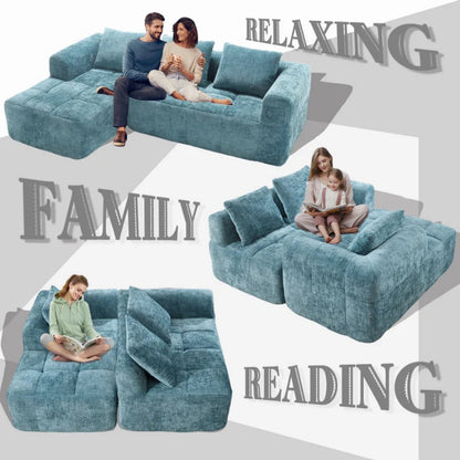 UNITED WE WIN 98.42-inch modular sectional sofa, modern modular L-shaped sofa with chaise longue, equipped with small side pockets and free of compression during installation.-海智集-Default-