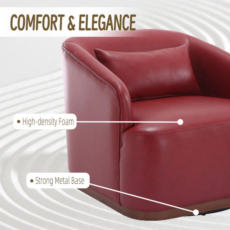Swivel Barrel Chair, Comfy Round Accent Sofa Chair, 360 Degree Swivel, Wine Red PU, for Living Room, Office, Lounge-海智集-Default-
