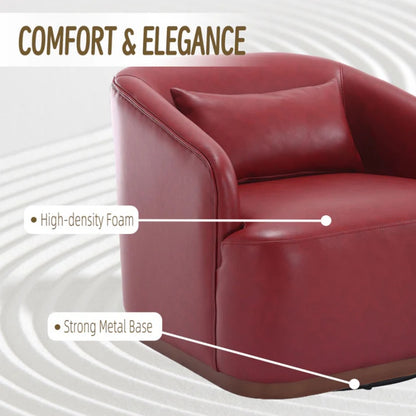Swivel Barrel Chair, Comfy Round Accent Sofa Chair, 360 Degree Swivel, Wine Red PU, for Living Room, Office, Lounge-海智集-Default-