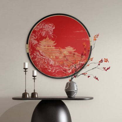 New Chinese Style 3D Relief Wall Art - Handcrafted Textured Painting with Wood Frame, Oriental Home Decor for Living Room & Office-海智集-