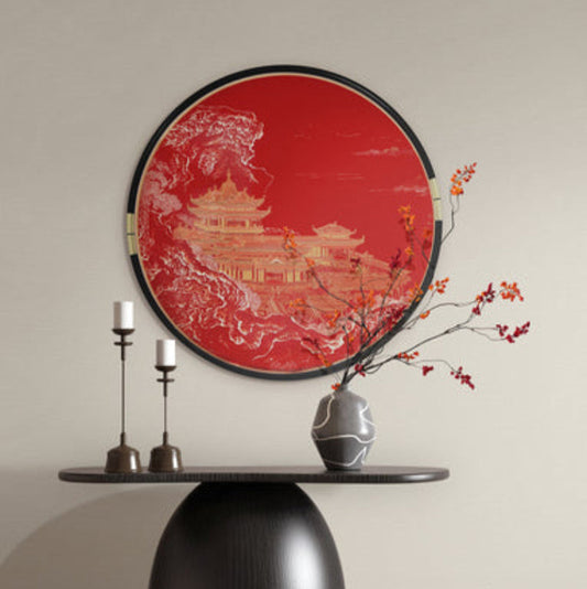 New Chinese Style 3D Relief Wall Art - Handcrafted Textured Painting with Wood Frame, Oriental Home Decor for Living Room & Office-海智集-