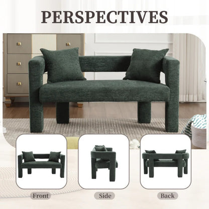 Modern Chenille Loveseat Sofa, Comfy Upholstered 2-Seater, Emerald, Small Accent Couch for Living Room or Bedroom-海智集-Default-