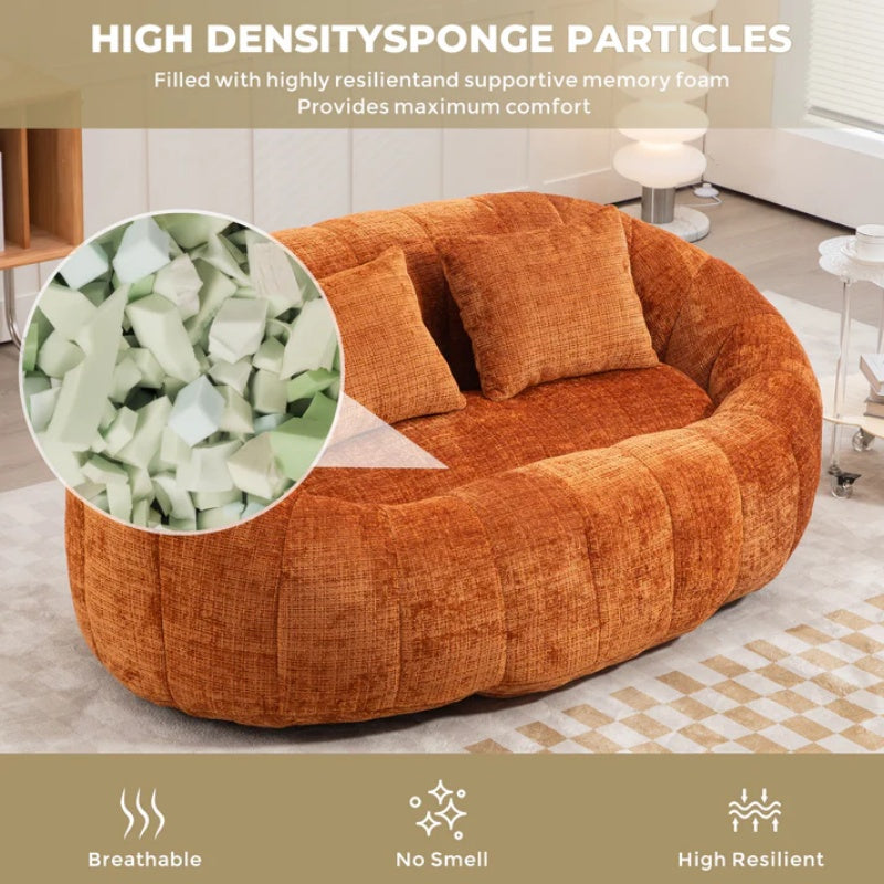 Durable Comfort High Back Bean Bag Sofa Lounger for Adults and Kids, Indoor & Outdoor, Orange Chenille-海智集-Default-