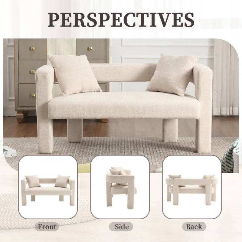 Modern Chenille Loveseat Sofa, Comfy Upholstered 2-Seater Sofa, Beige Chenille Fabric, 51.18'' H x 23.62'' W x 25.59'' D-海智集-Default-