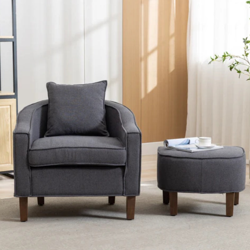 COOLMORE Accent Chair with Ottoman, Mid Century Modern Barrel Chair Upholstered Club Tub Round Arms Chair for Living Room-海智集-Default-
