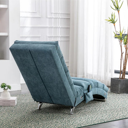 Ergonomic Linen Massage Chaise Lounge with Remote Control, 5 Modes, Blue, 21.65 x 58.27 x 34.25 inches-海智集-Default-