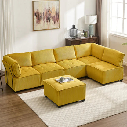 UNITED WE WIN Modular Sectional Sofa U Shaped Modular Couch with Reversible Chaise Modular Sofa Sectional Couch,6- Seat Convertible Sofa,Fit for Living Room-海智集-Default-