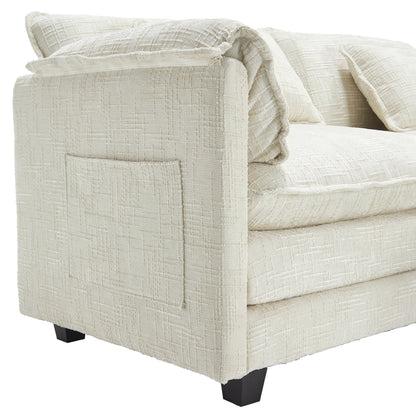 UNITED WE WIN Chenille fabric, solid construction, the overall structure of the sofa is stable, detachable armrests, two foot stools and two-seat sofa with side pockets-海智集-Default-