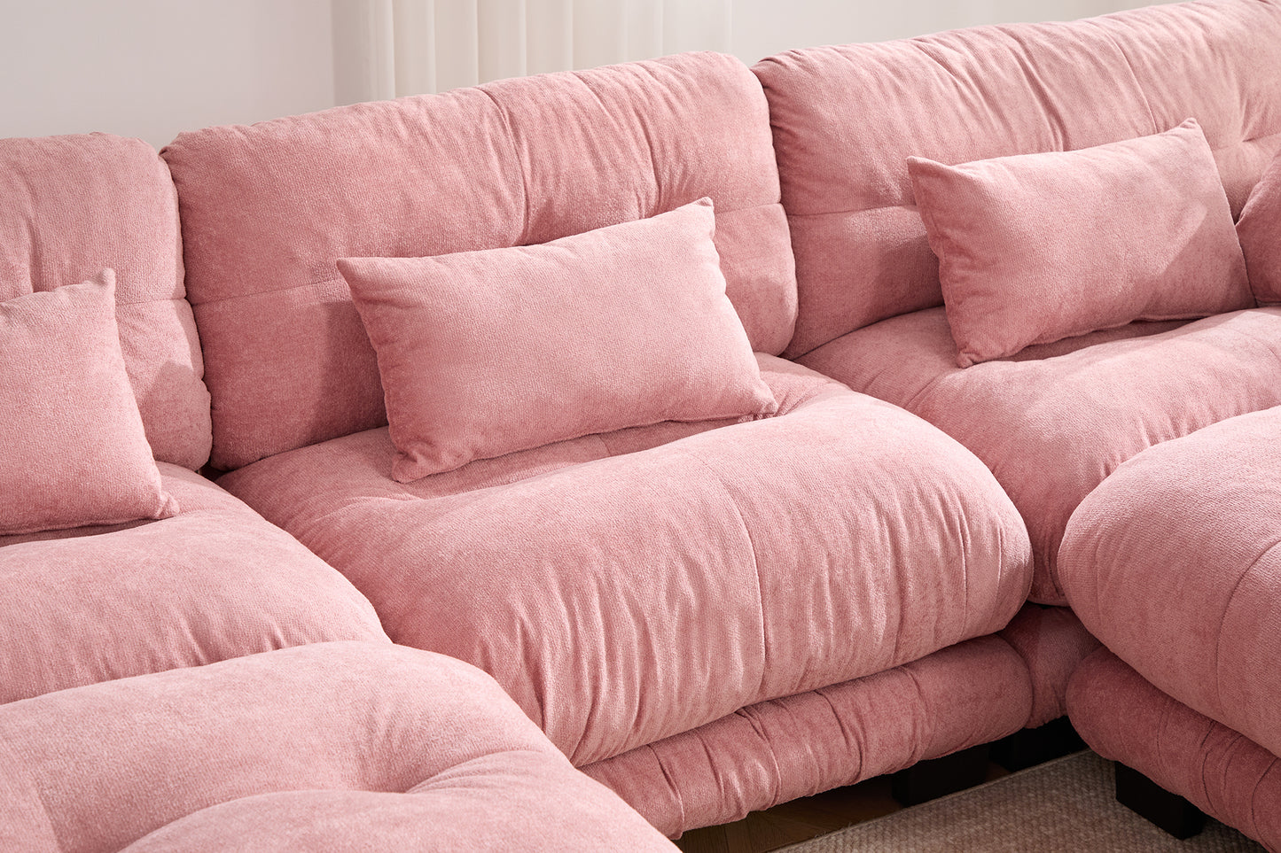 UNITED WE WIN Pelletized velvet U Shape Cloud Couch with 2 Ottomans,Free Combined 3 Seater Comfy Sofa with Bolster Armrest Pillows, sofa for Living Room-海智集-Default-