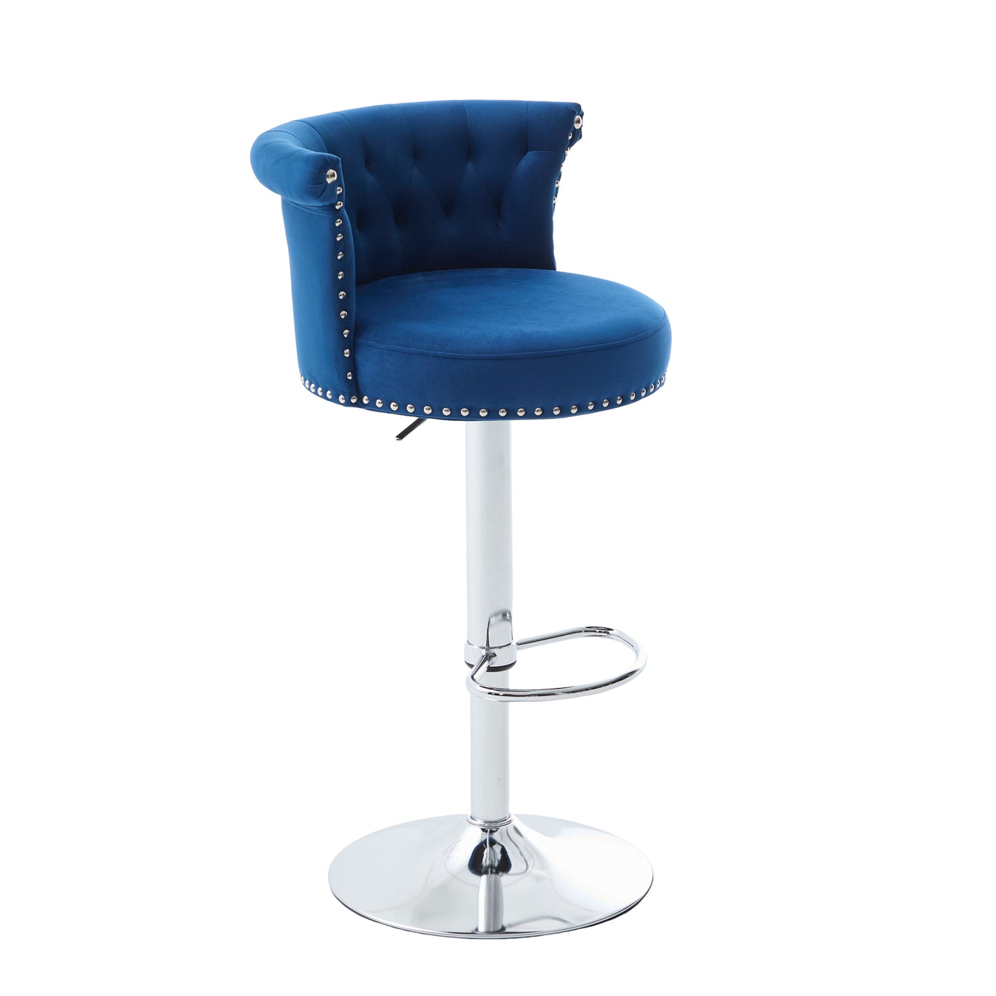 COOLMORE Velvet Bar Stool Set of 2, Adjustable Swivel Bar Stools with Silver Plated Metal Leg, Chrome Nailhead, Counter Height Chair for Kitchen,Dining Room-海智集-Default-
