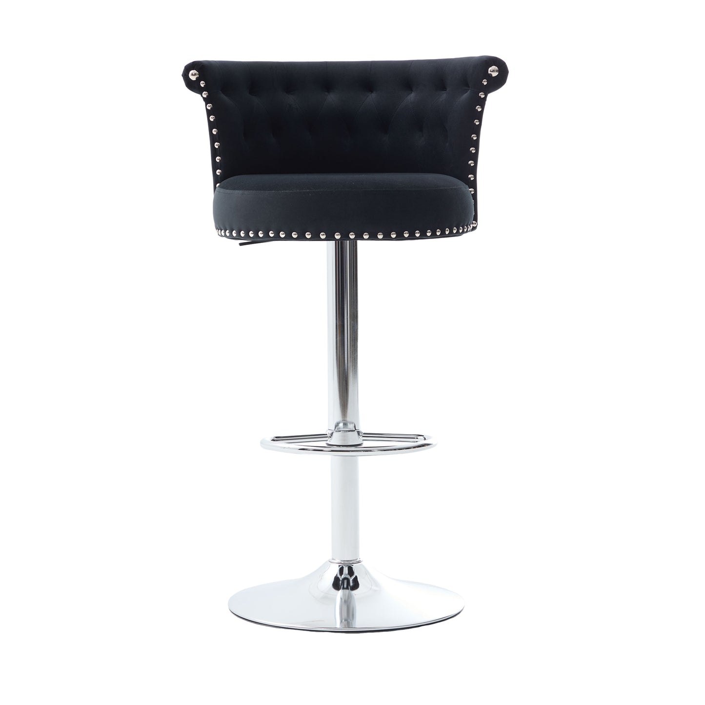 COOLMORE Velvet Bar Stool Set of 2, Adjustable Swivel Bar Stools with Silver Plated Metal Leg, Chrome Nailhead, Counter Height Chair for Kitchen,Dining Room-海智集-Default-