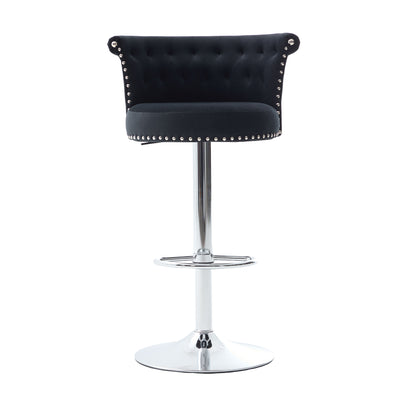COOLMORE Velvet Bar Stool Set of 2, Adjustable Swivel Bar Stools with Silver Plated Metal Leg, Chrome Nailhead, Counter Height Chair for Kitchen,Dining Room-海智集-Default-