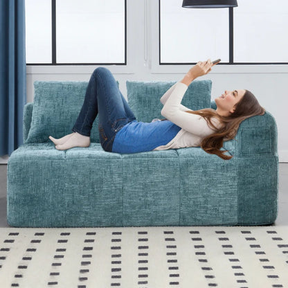 UNITED WE WIN Chenille Loveseat Sofa,Minimalist Modular Couches Sleeper for Living Room Bedroom Apartment Lounge-海智集-Default-