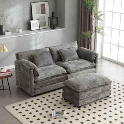 UNITED WE WIN Chenille fabric, removable armrests with side pockets, high density sponge filling, oversized double sofa with footstool-海智集-Default-